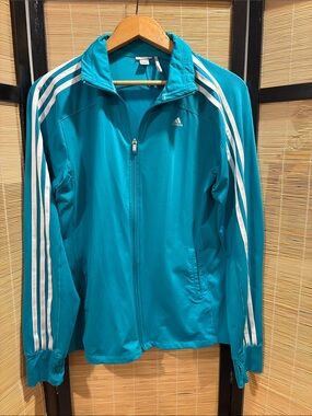 adidas Teal Women’s Zip-Front Track Jacket with White Stripes